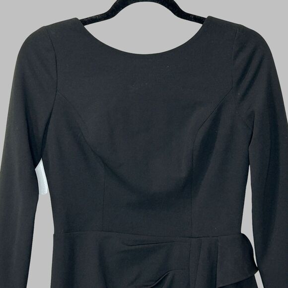 Dress The Population Ruffled 3/4 Sleeves Midi Cocktail Dress Black Women S NWOT - Picture 6 of 9